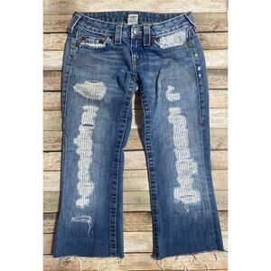 True Religion Womens Size 27 'Bobby' Distressed Cropped Jeans